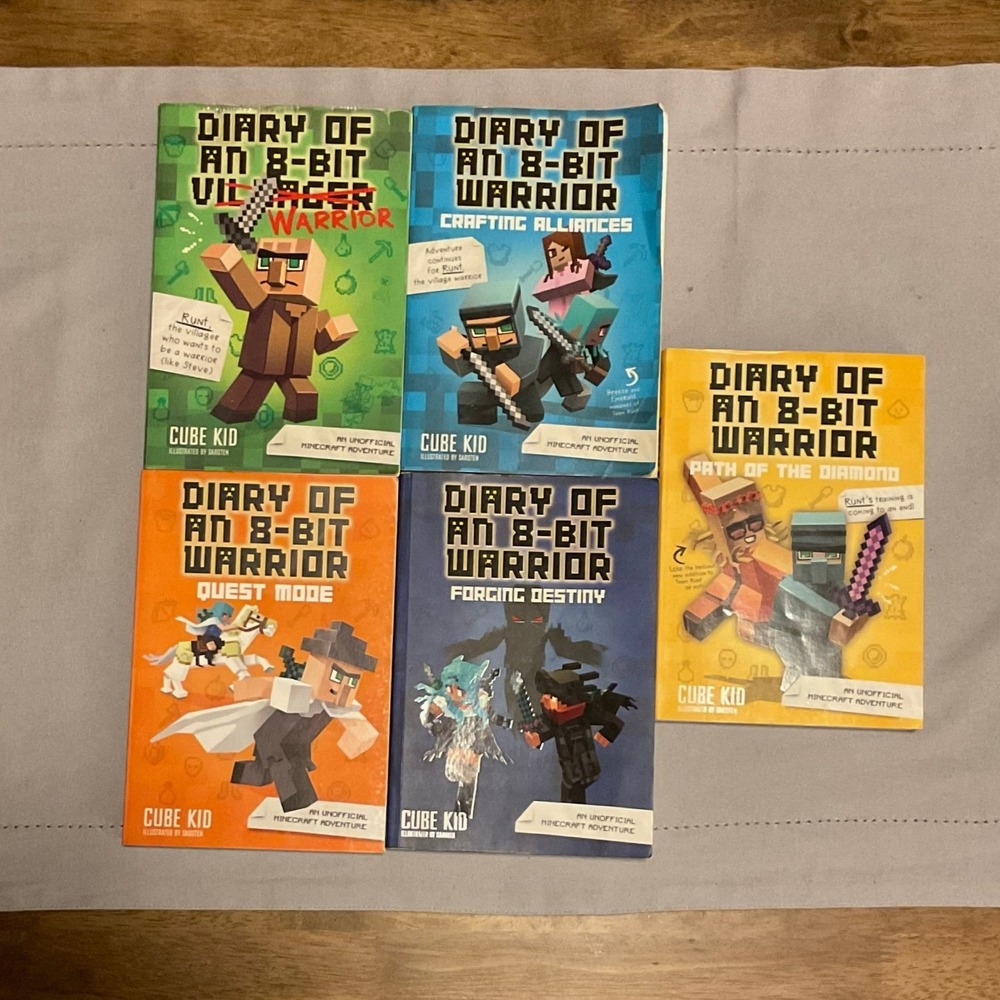 Diary of an 8-Bit Warrior Paper Back Book Lot 1 & 3-5  by Cube Kid EUC